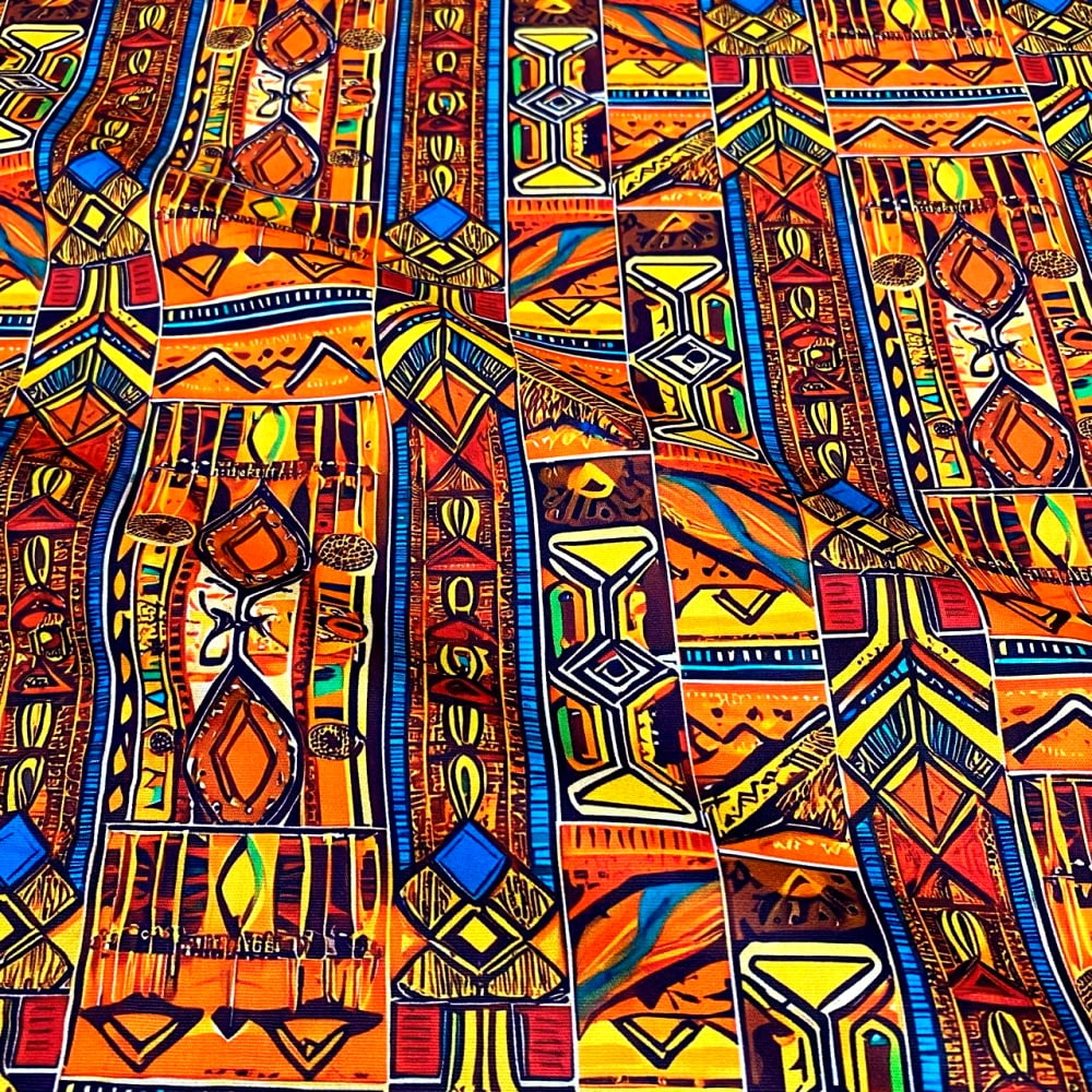 Tecido Tricoline Digital Africa Africana Grafismos Tribal Geometrico Colorido