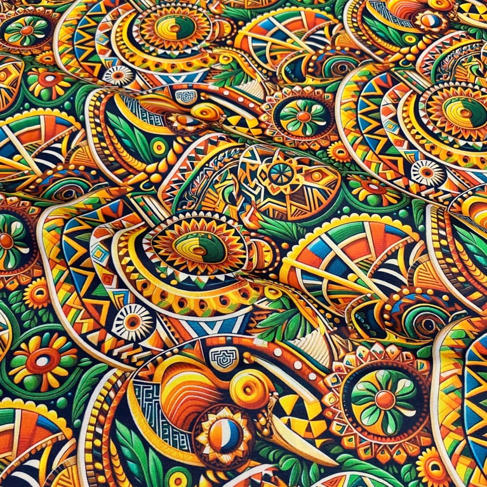 Tecido Tricoline Digital Africa Africana Mandalas Solares