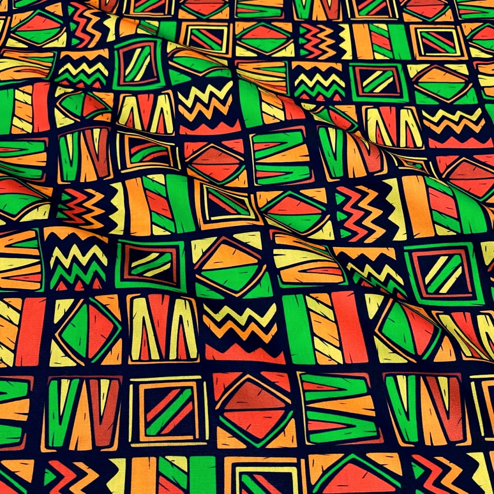 Tecido Tricoline Digital Africa Africana Tribal Quadriculado