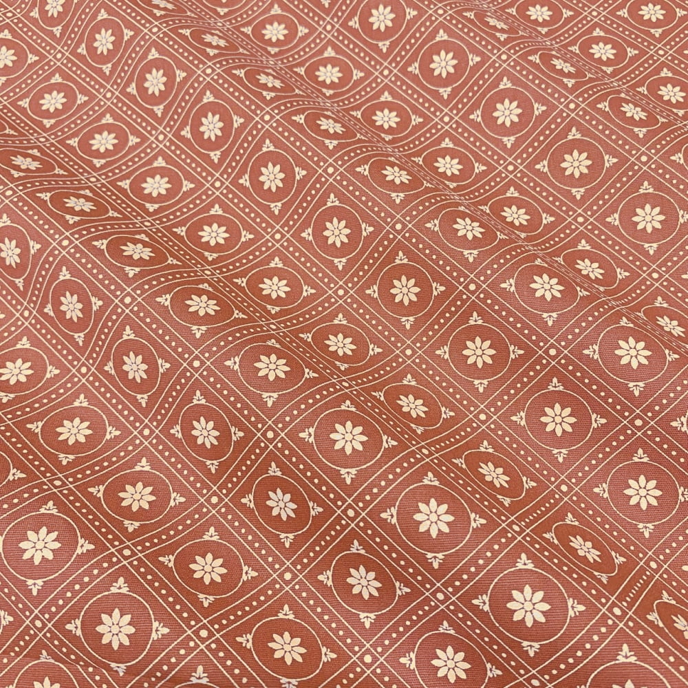 Tecido Tricoline Floral Calico Losangos Cru Fundo Rosa Rose