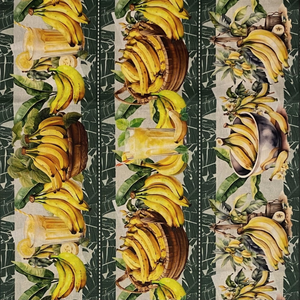 Tecido Tricoline Barrado Digital Festa das Bananas