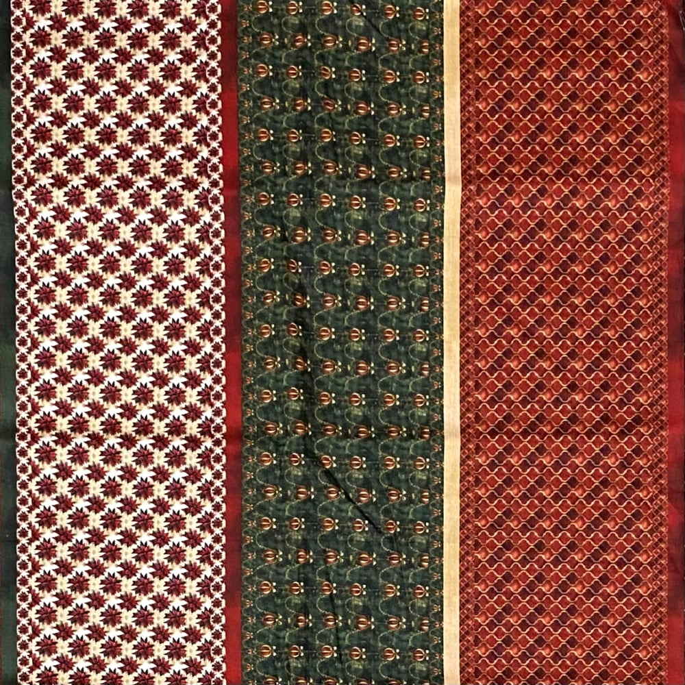 Tecido Tricoline Barrado Digital Natal Mini Estampas Verde Vermelho Bege