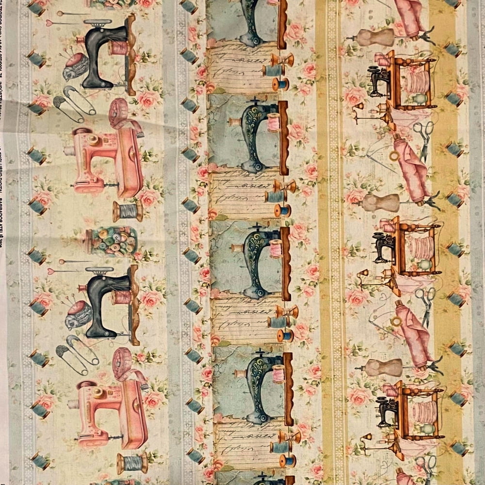 Tecido Tricoline Digital Barrado Artigos de Costura Vintage Coleção Costureiras & Ateliê