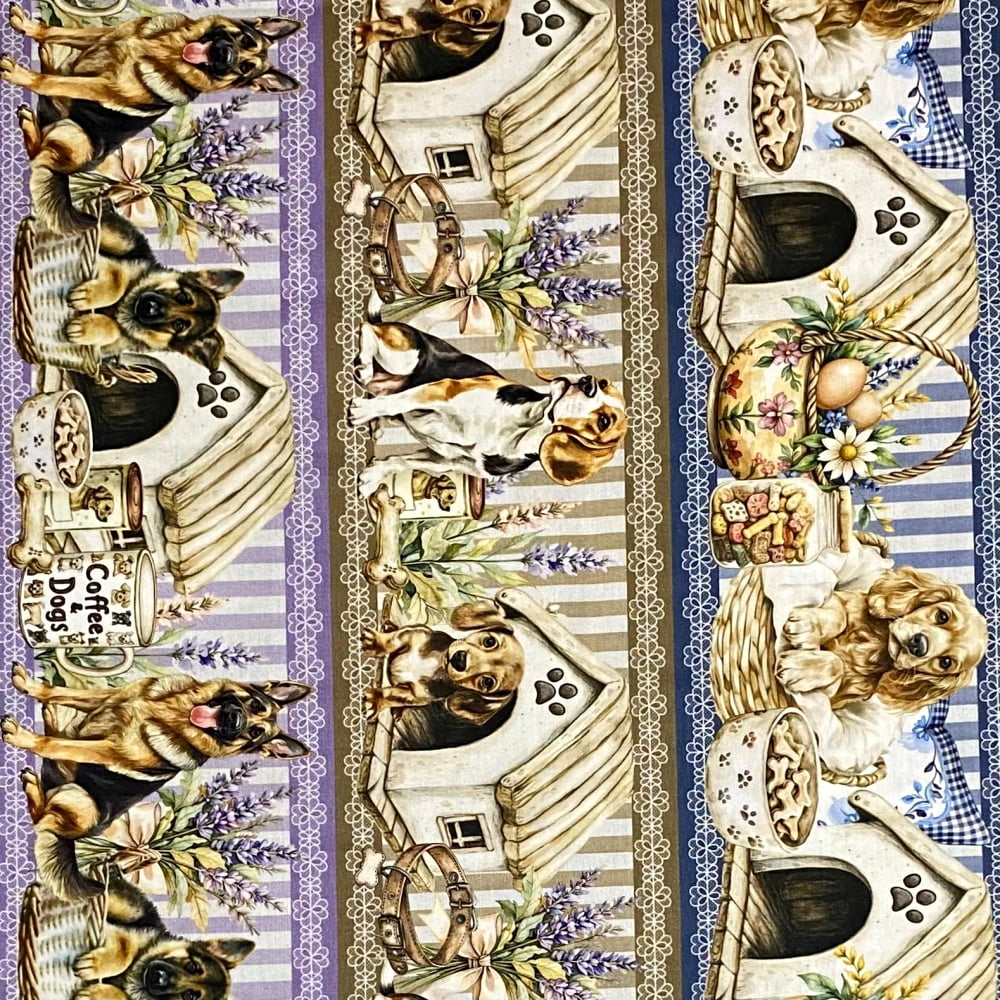 Tecido Tricoline Digital Barrado Cachorrinhos Cachorro Raças Colorido