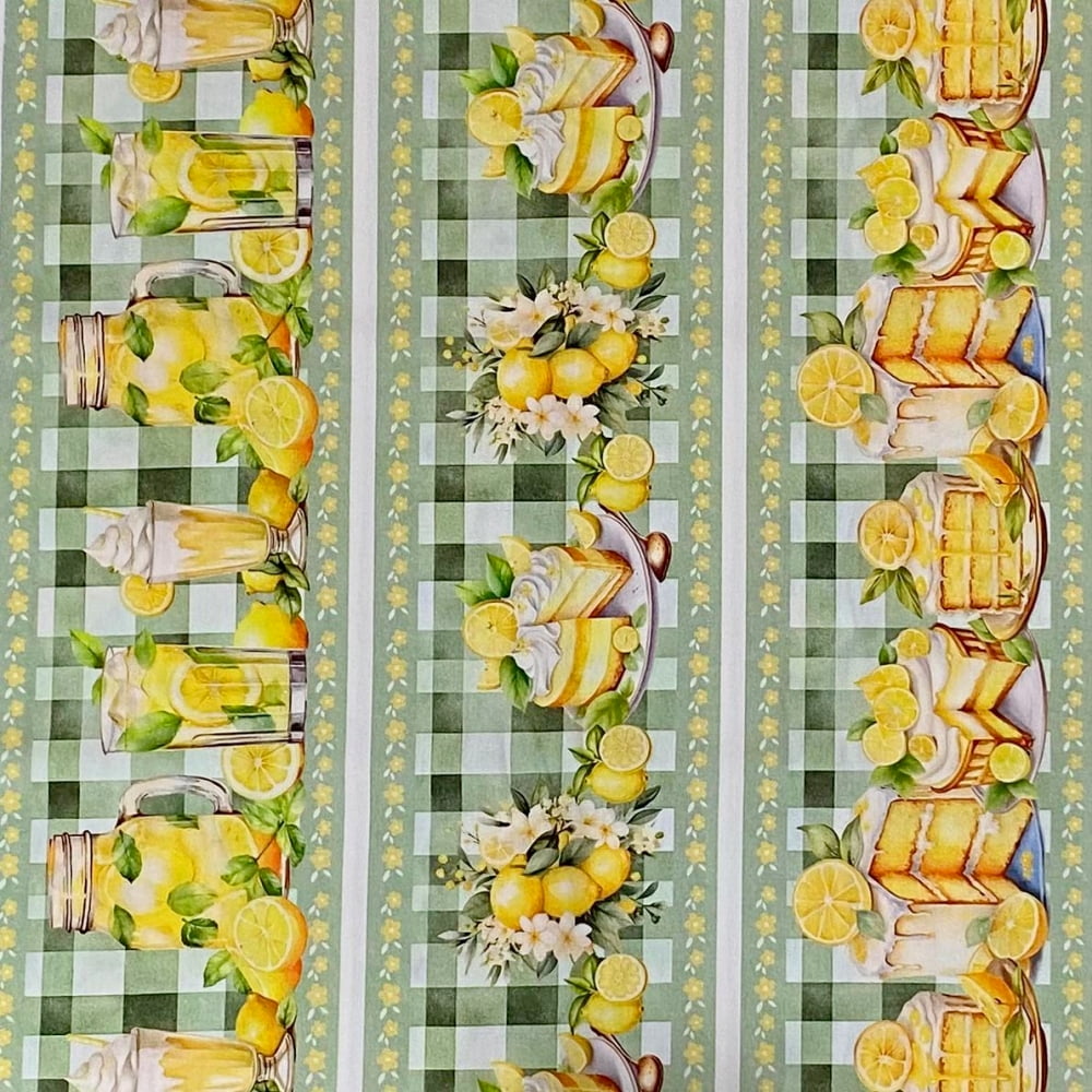 Tecido Tricoline Digital Barrado Delicias com Limão Siciliano
