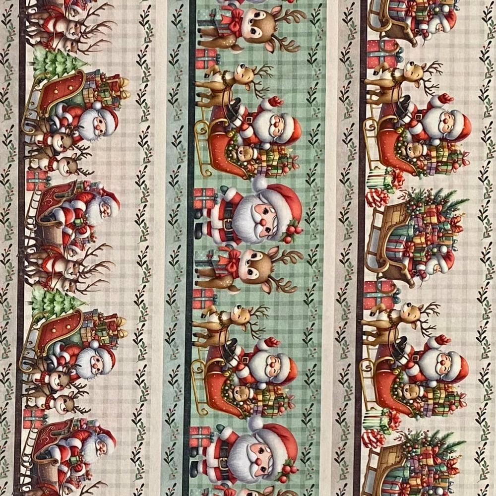 Tecido Tricoline Digital Barrado Natal Papai Noel no Treno
