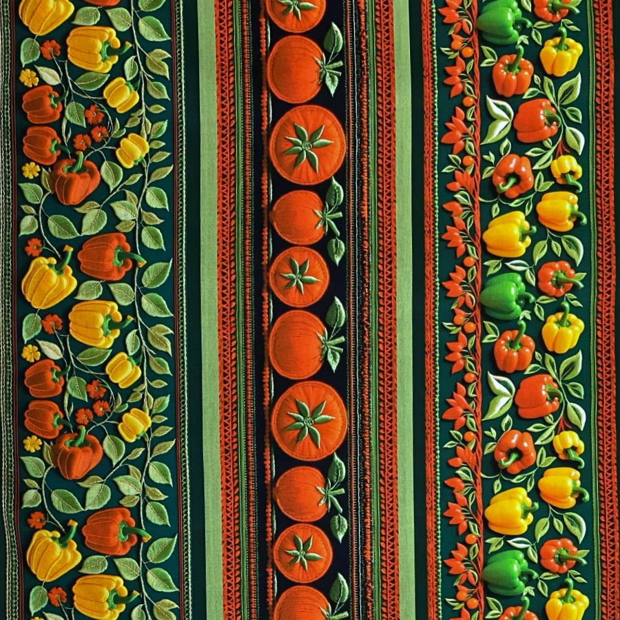Tecido Tricoline Digital Barrado 3D Tomates e Pimentão