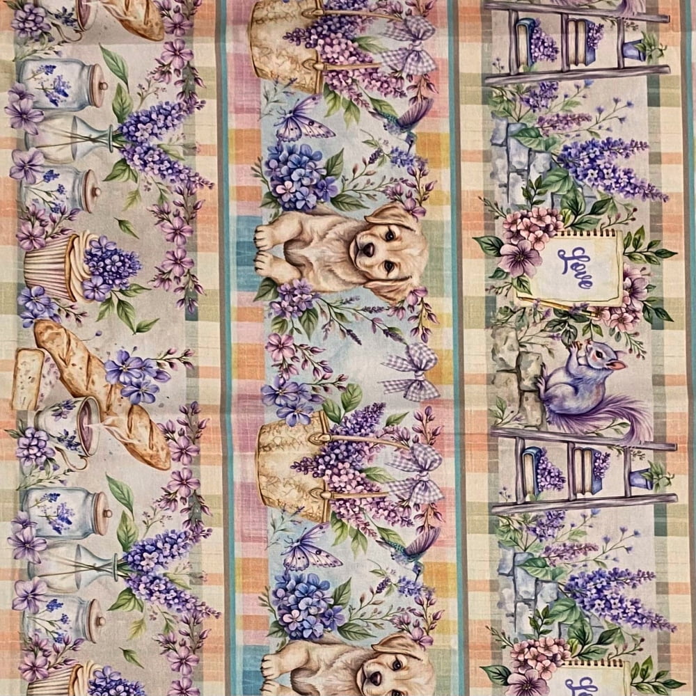 Tecido Tricoline Digital Barrado Vida Lilás no Jardim de Lavanda