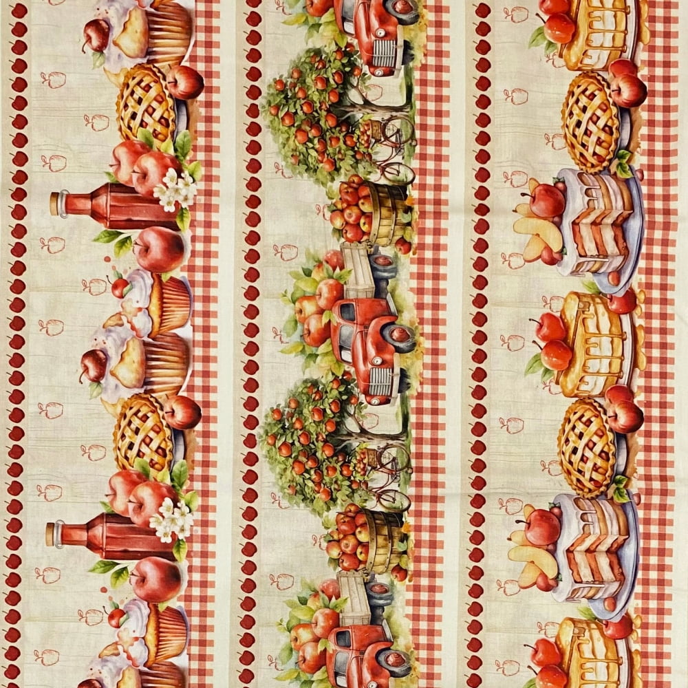 Tecido Tricoline Digital Barrados Guloseimas de Maçãs