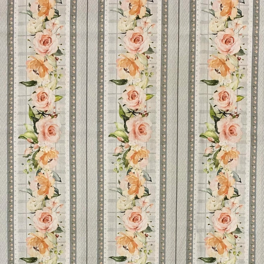 Tecido Tricoline Digital Trilho de Rosas Vintage Garden Cinza