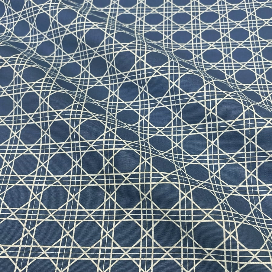 Tecido Tricoline Padrão Geometrico Shippo Fundo Azul Jeans