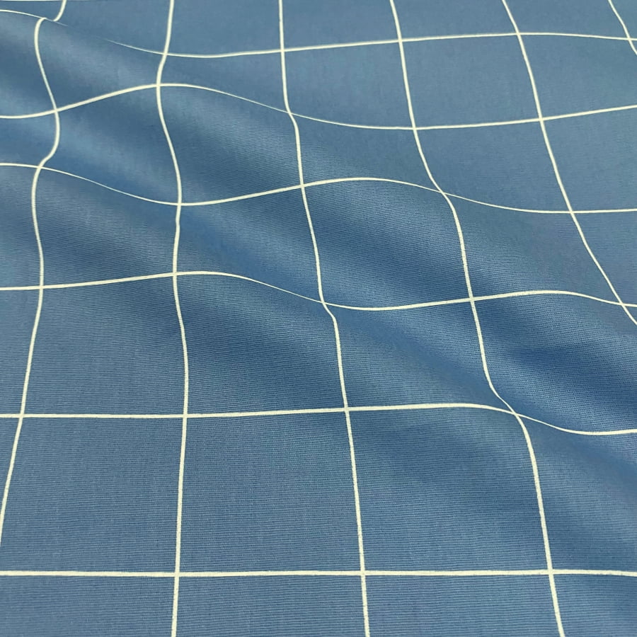 Tecido Tricoline Padrão Grande Grid Azul Jeans