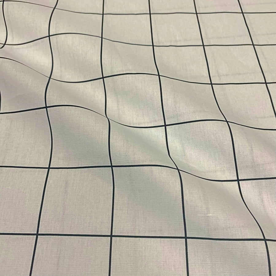 Tecido Tricoline Padrão Grande Grid Branco