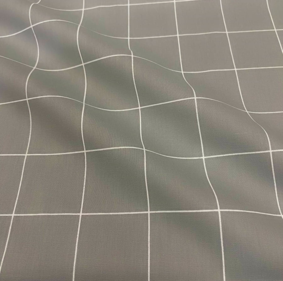 Tecido Tricoline Padrão Grande Grid Cinza