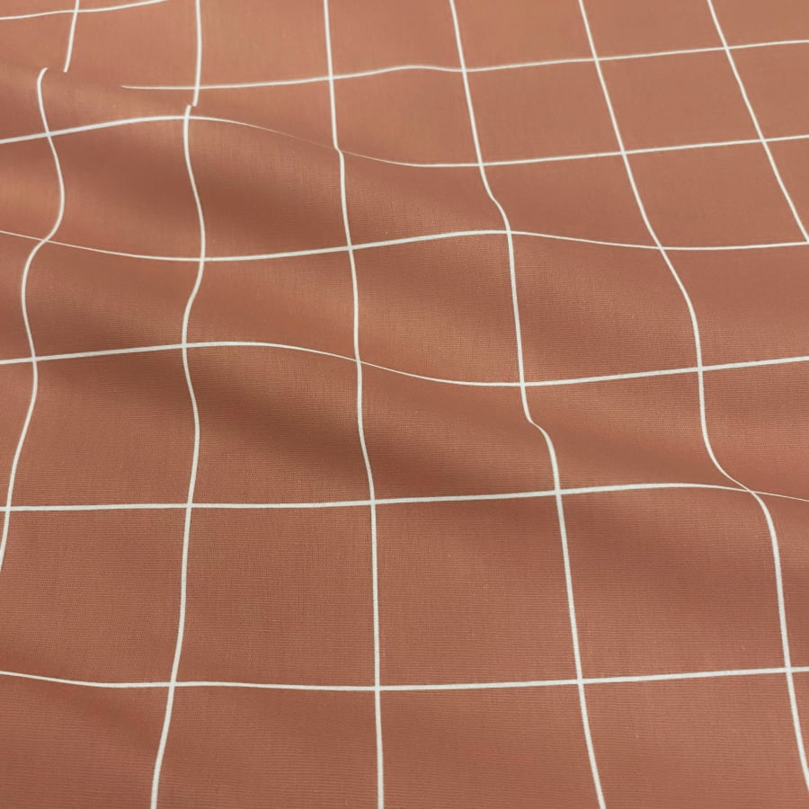 Tecido Tricoline Padrão Grande Grid Rose