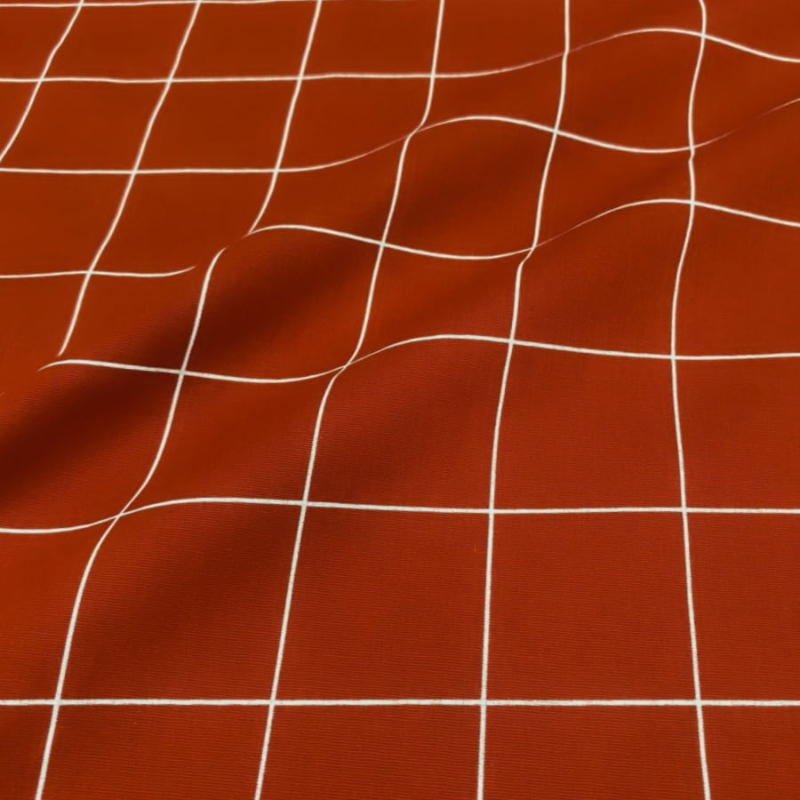 Tecido Tricoline Padrão Grande Grid Terracota