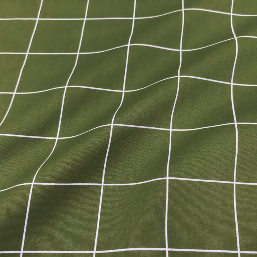 Tecido Tricoline Padrão Grande Grid Verde Musgo