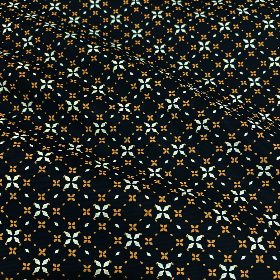 Tecido Tricoline Padrão Mini Floral Geometrico Preto