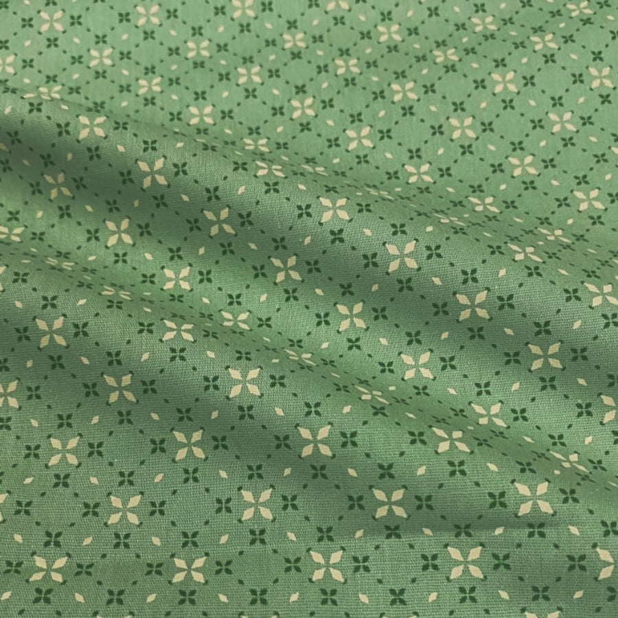 Tecido Tricoline Padrão Mini Floral Geometrico Verde Medio