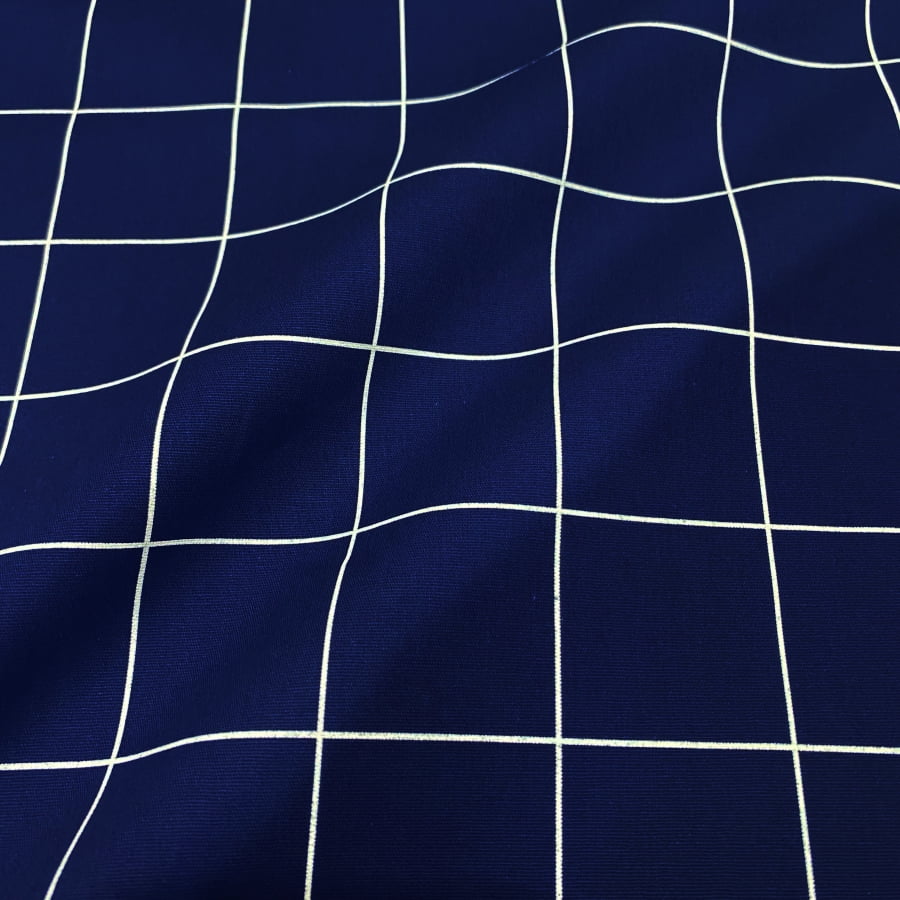 Tecido Tricoline Padrão Grande Grid Azul Marinho