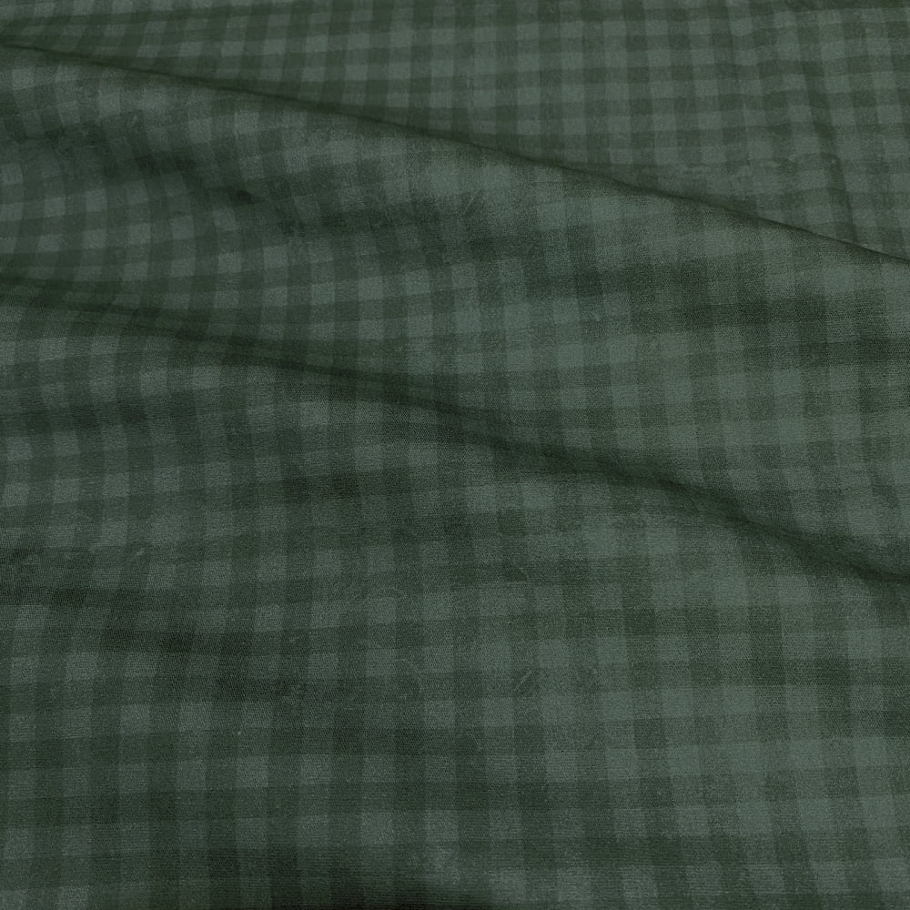 Tecido Tricoline Digital Xadrez Manchado Verde Escuro - Coleção Vintage