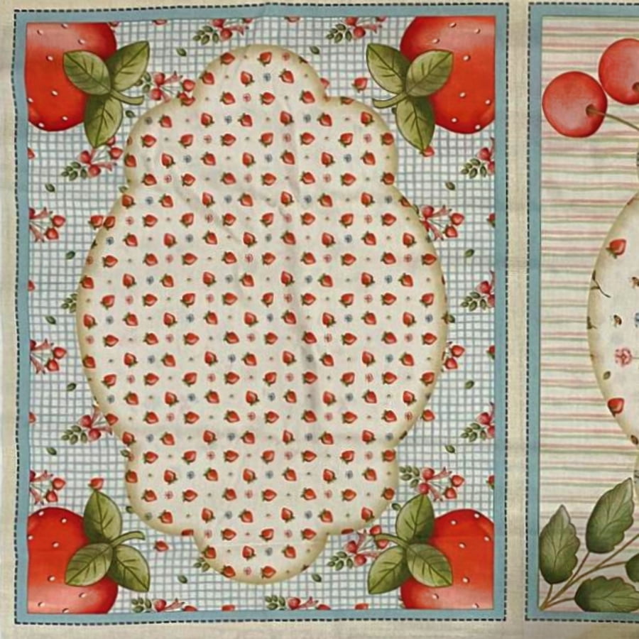 Tecido Tricoline Digital Painel Jogo Americano Coleção Frutas Vermelhas