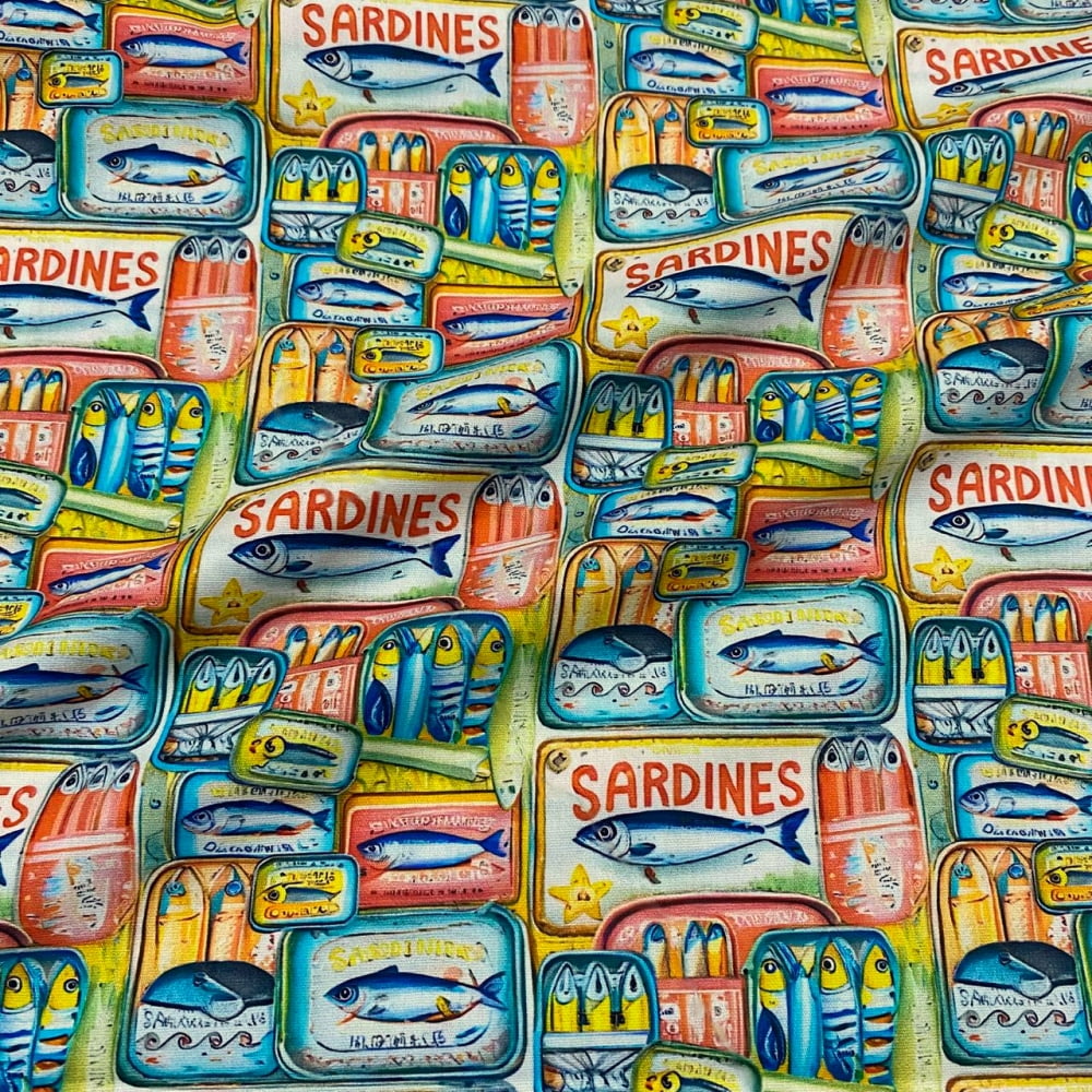 Tecido Tricoline Digital Sardinhas Enlatadas