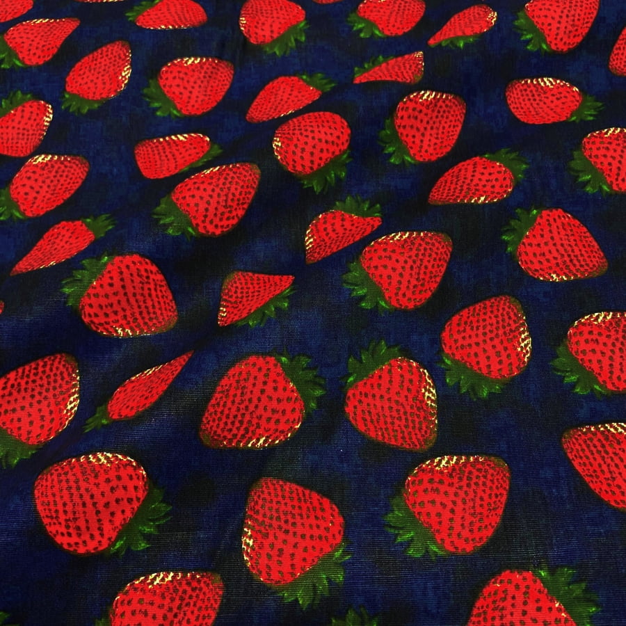 Tecido Tricoline Morango Azul Marinho (Fruit) 