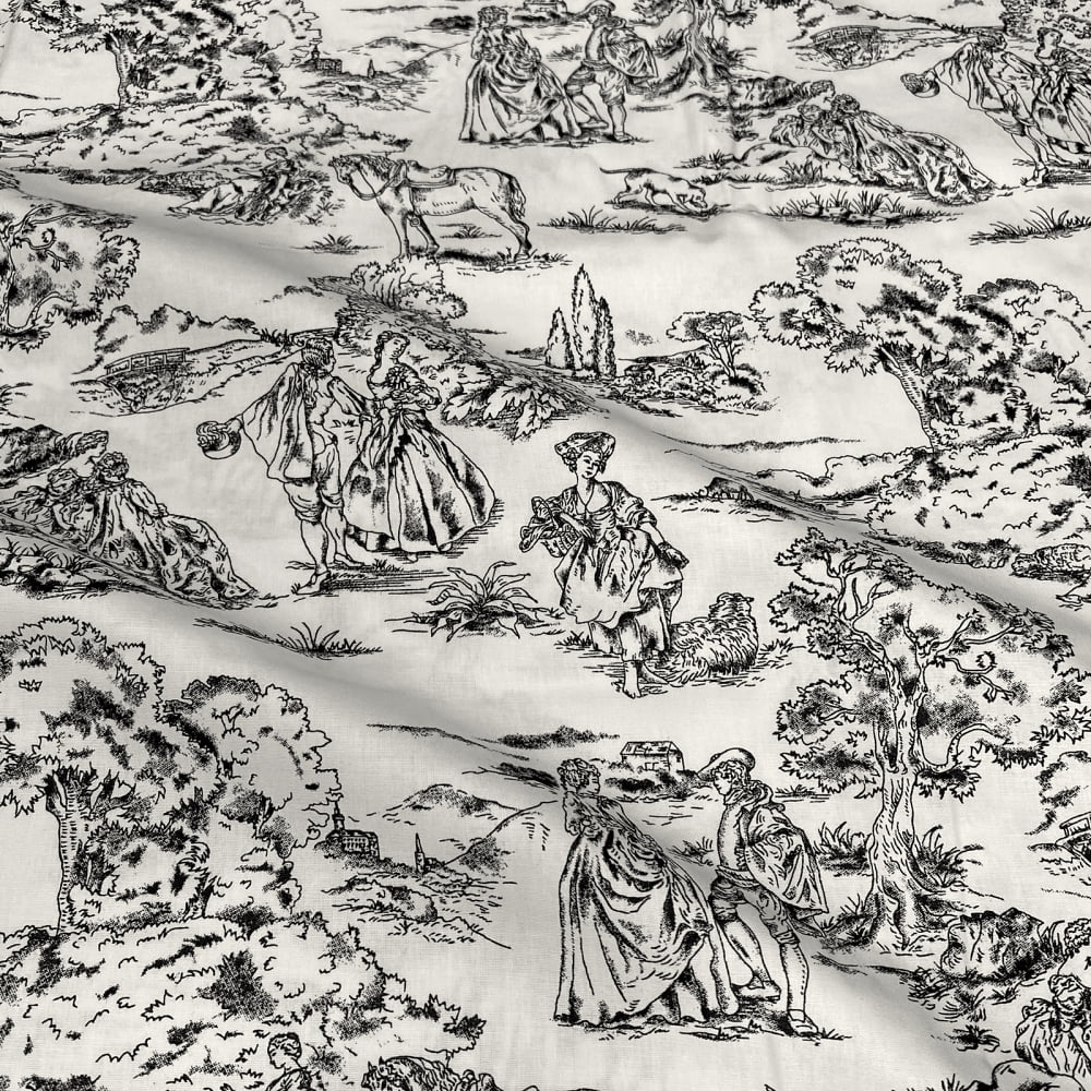 Tecido Tricoline Toile de Jouy Preto Branco