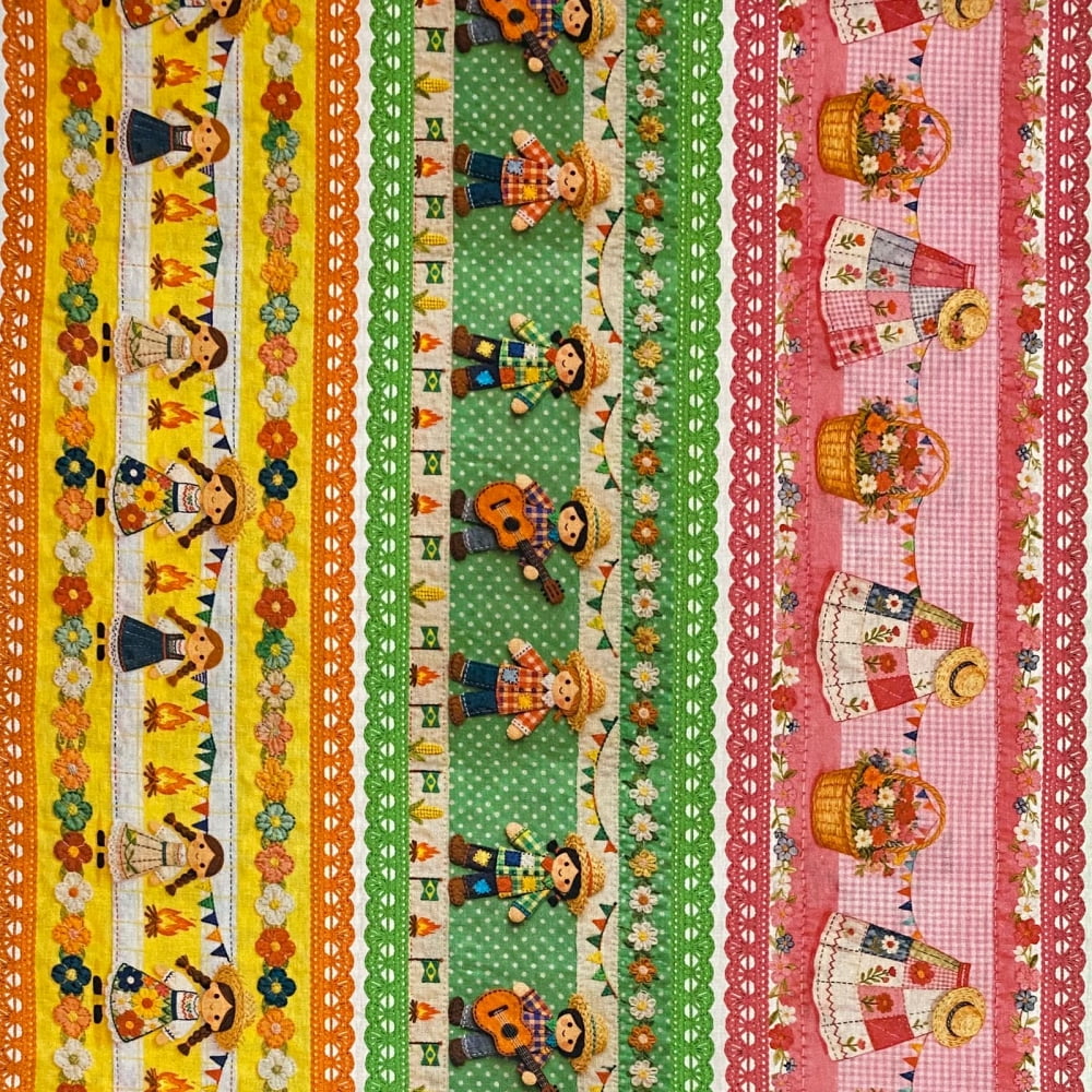 Tecido Tricoline Barrado Festa Junina Festa Caipira Colorido