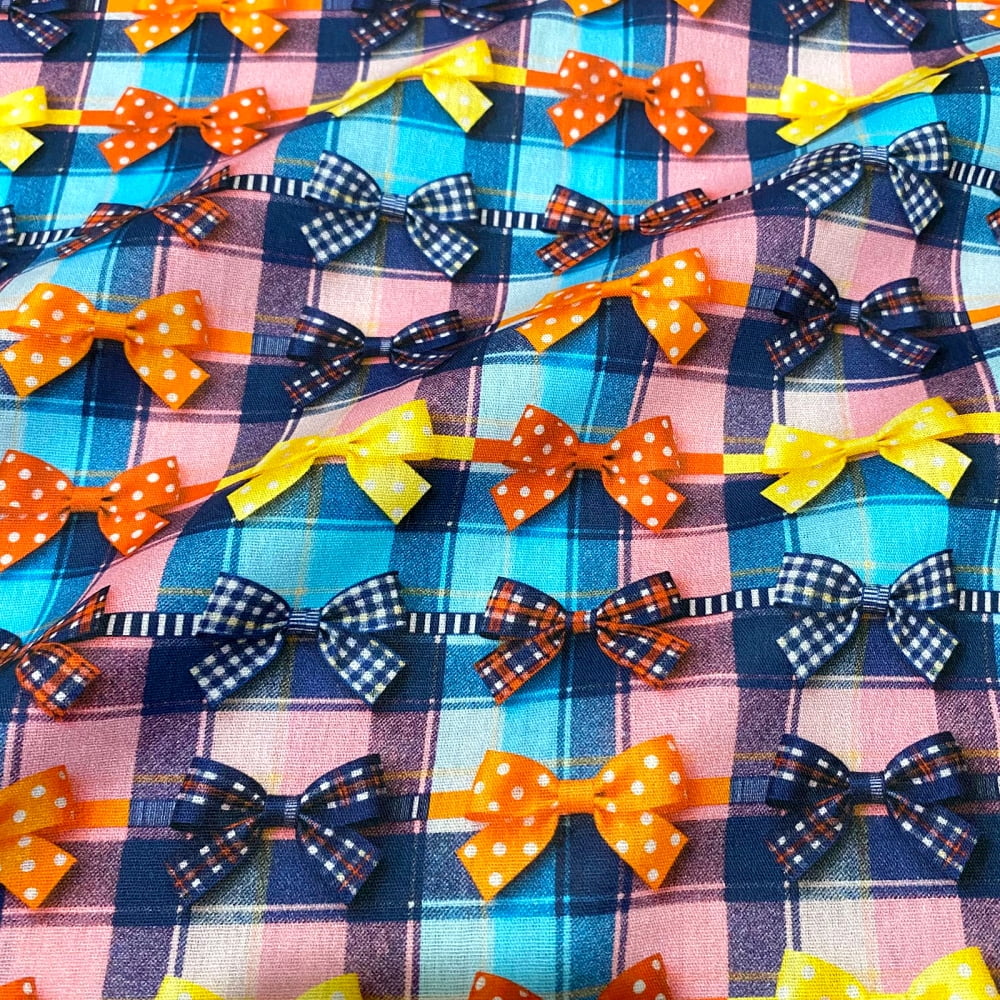 Tecido Tricoline Festa Junina Xadrez e Laços Colorido