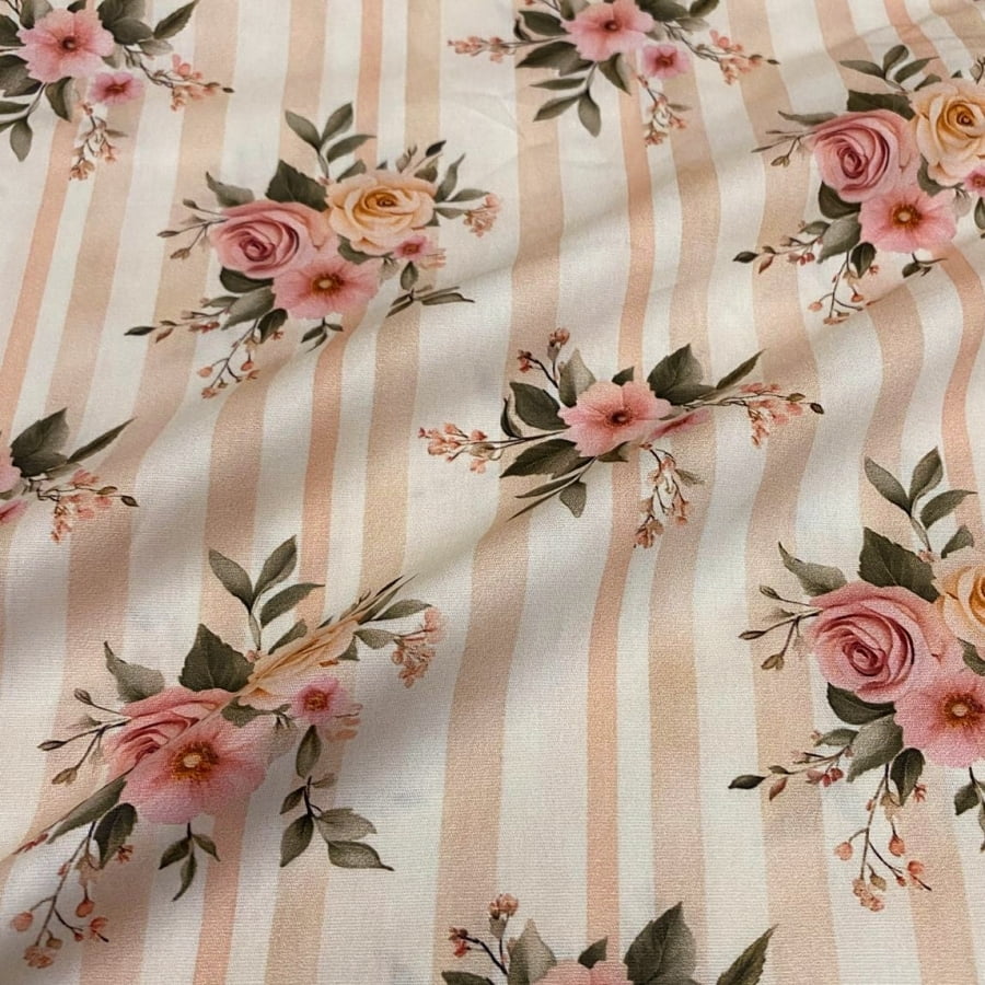 Tecido Tricoline Digital Arranjos De Flores Fundo Listras