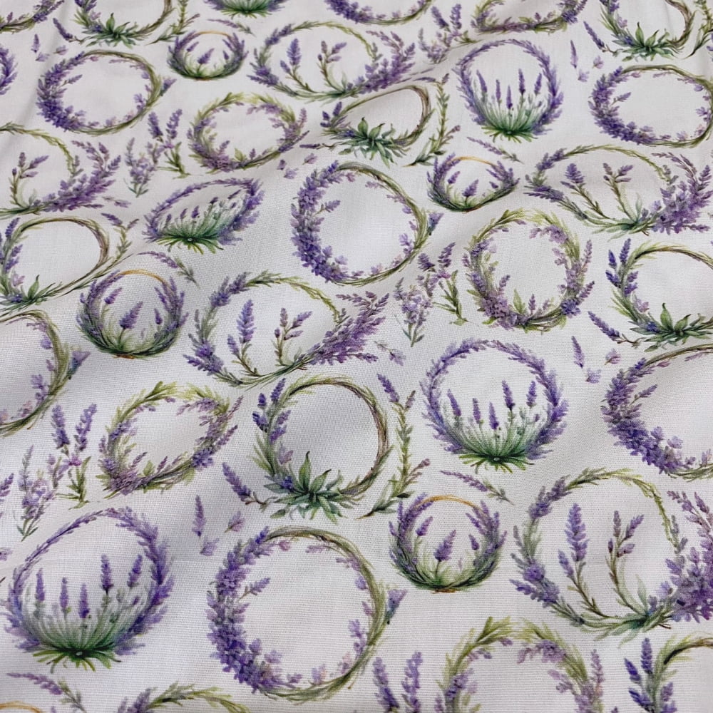 Tecido Tricoline Digital Floral Arcos de Lavandas - Coleção Lavanda
