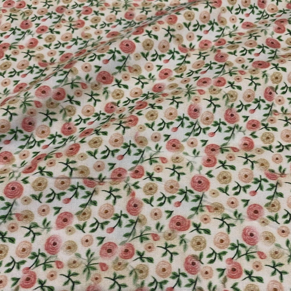 Tecido Tricoline Digital Floral Pequeno Rococó Coleção Costureiras & Ateliê