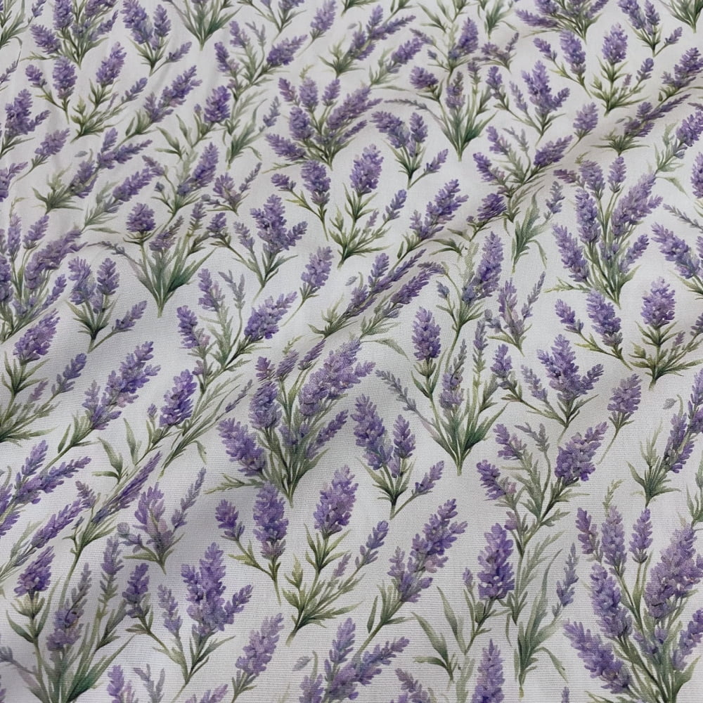 Tecido Tricoline Digital Floral Ramos de Lavandas - Coleção Lavanda