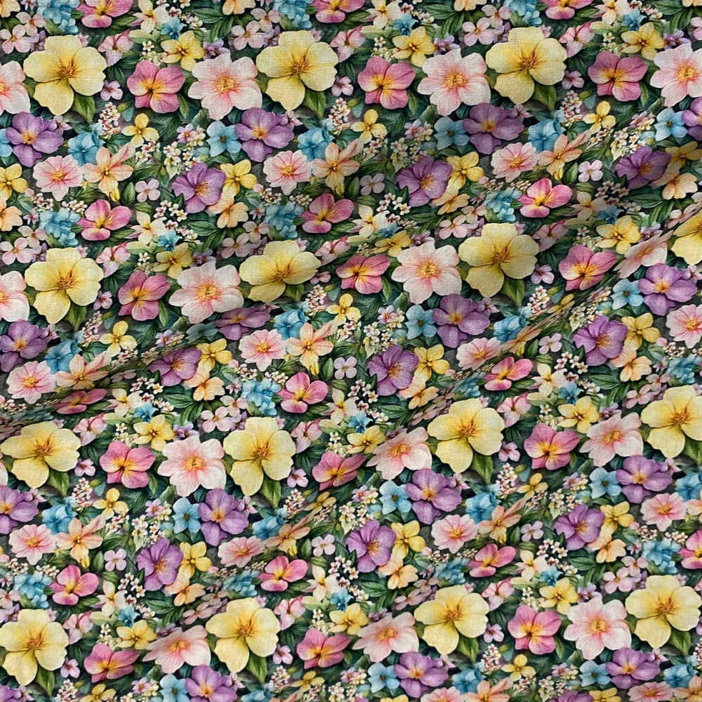Tecido Tricoline Digital Floral Rasteiro Medio Colorido