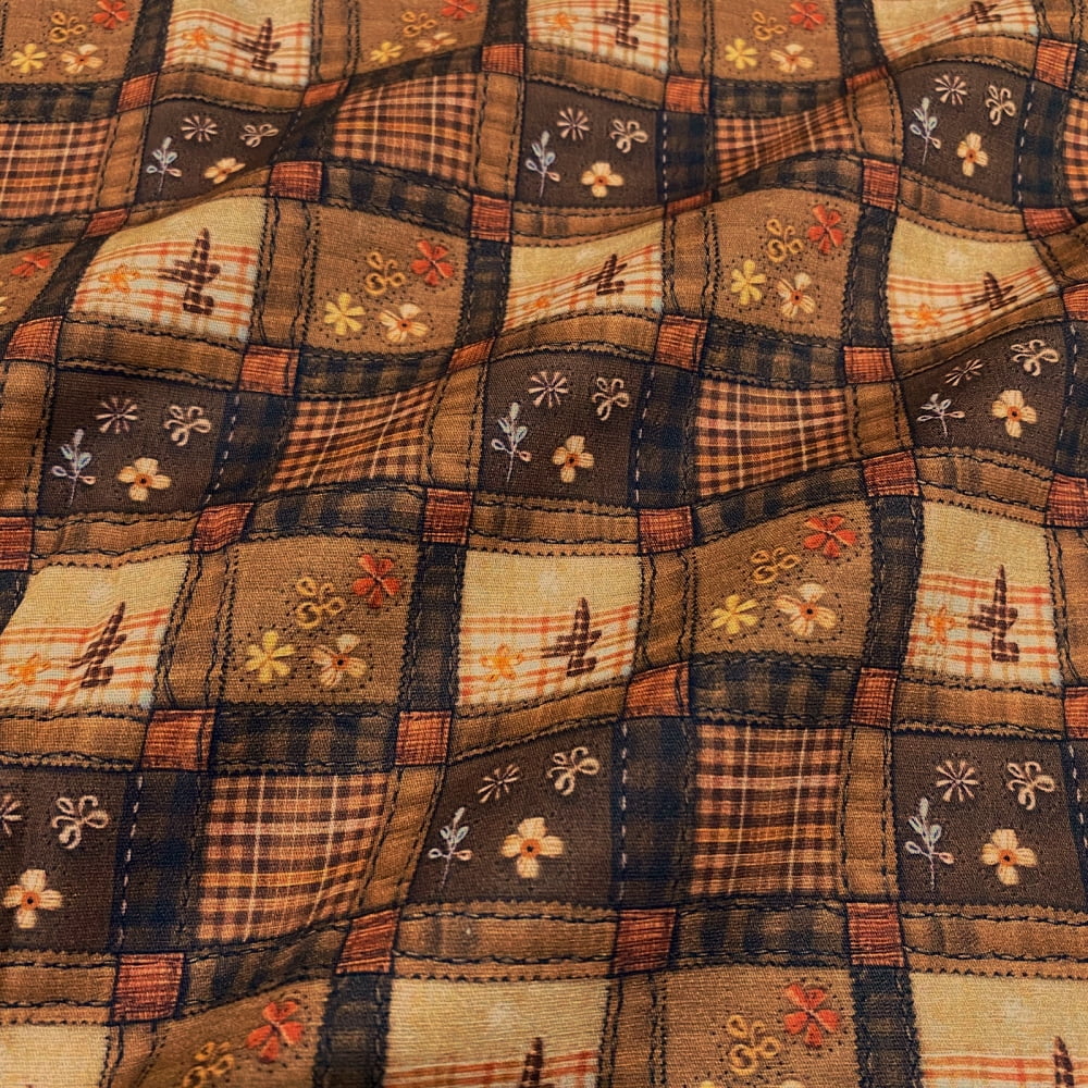 Tecido Tricoline Digital Floral Retalhos Patchwork Marrom e Bege - Coleção Foxy