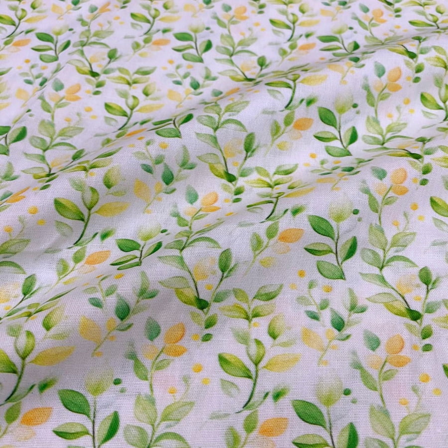 Tecido Tricoline Digital Folhagem Verde e Amarelo