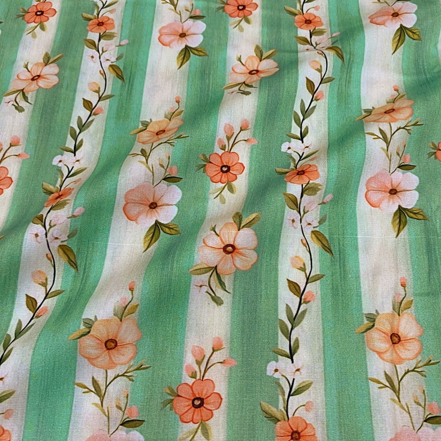 Tecido Tricoline Digital Listras Floridas Coleção Dreamy
