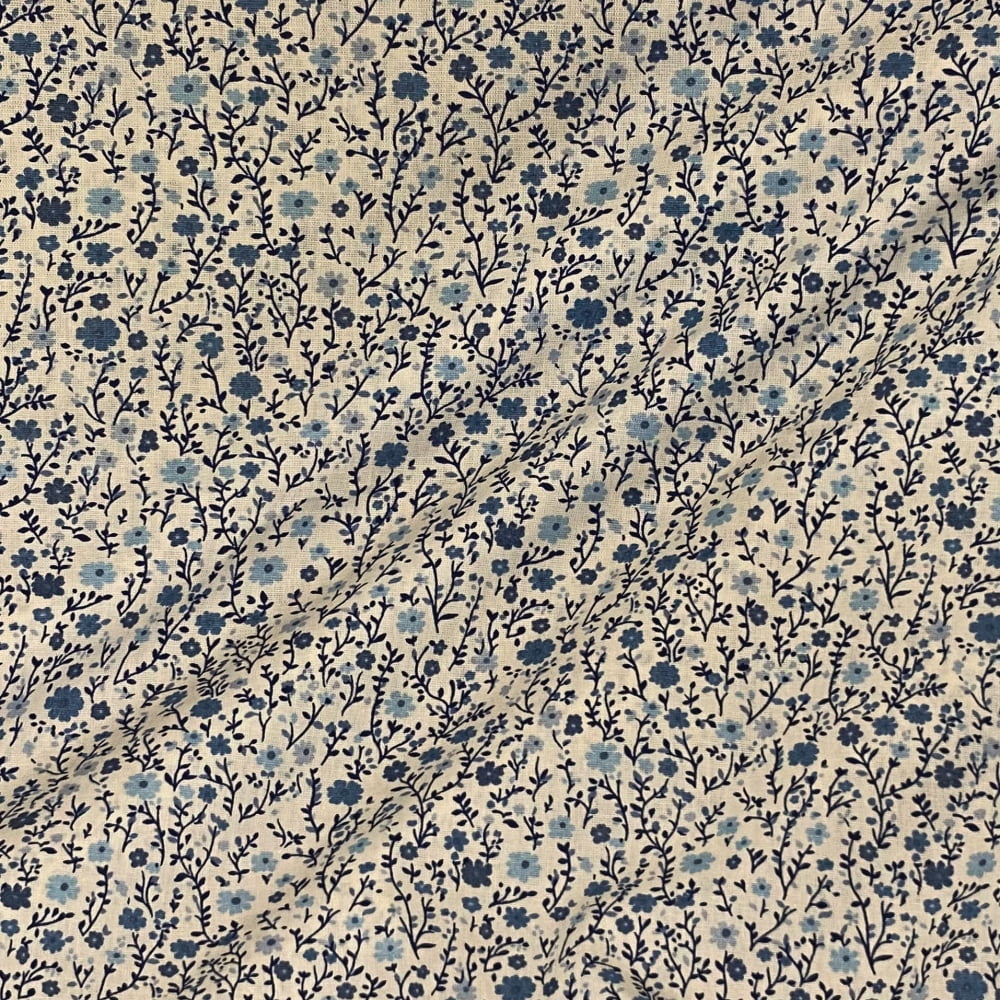 Tecido Tricoline Mini Floral Vintage Azul