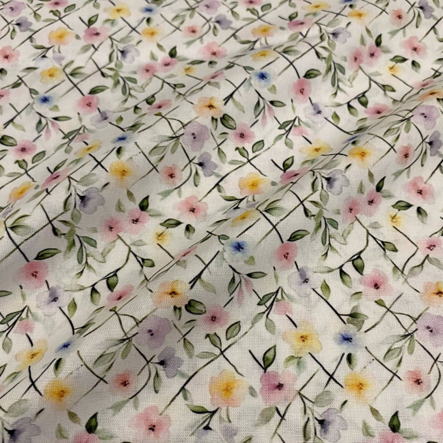 Tecido Tricoline Digital Treliça Floral Colorido