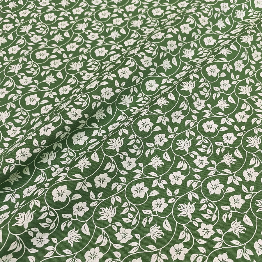 Tecido Tricoline Floral Entrelaçado Verde Angra