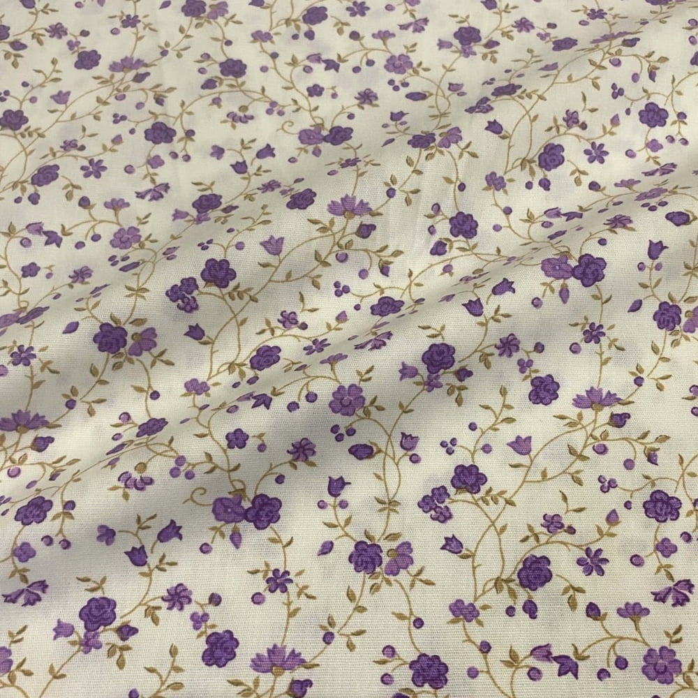 Tecido Tricoline Mini Floral Entrelaçado Roxo