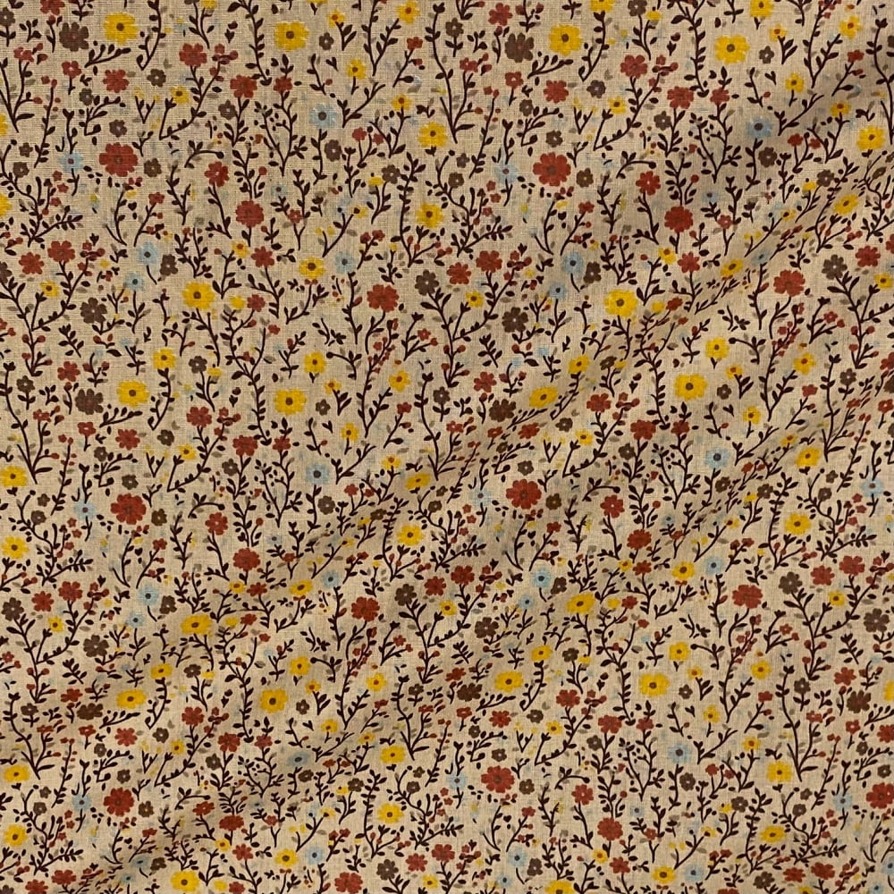 Tecido Tricoline Mini Floral Vintage Colorido Fundo Bege