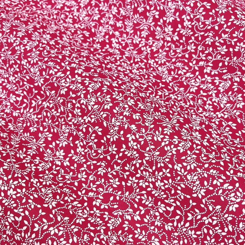 Tecido Tricoline Mini Folhas Rosa Pink