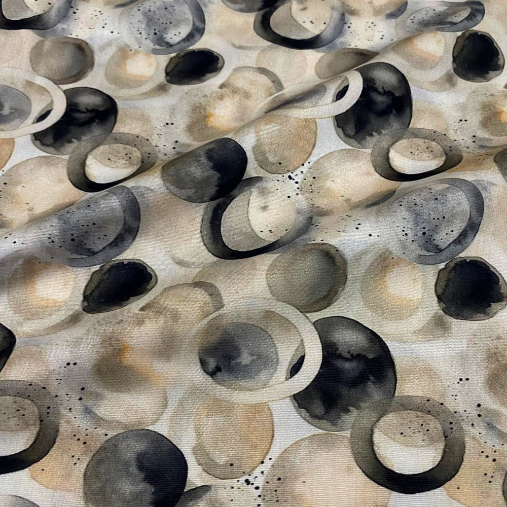 Tecido Tricoline Digital Circulos Coleção Dusty Black