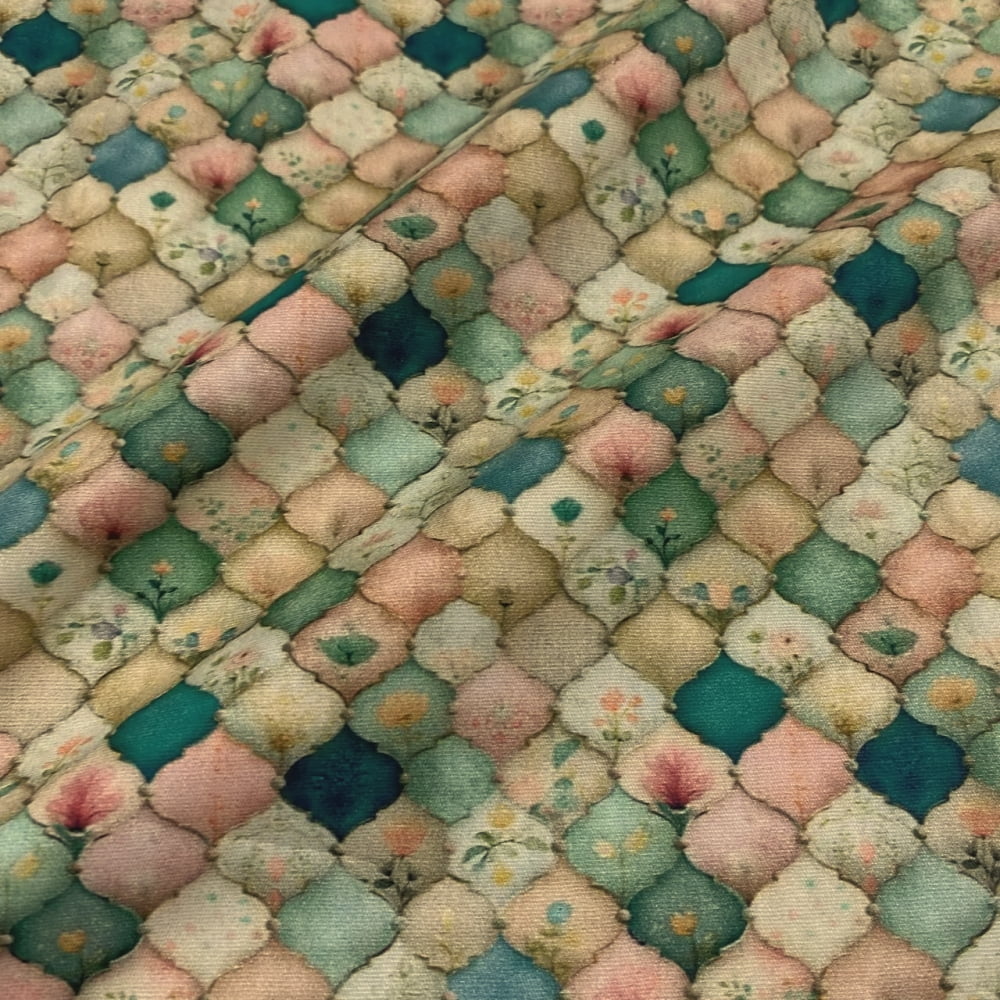 Tecido Tricoline Digital Geométrico de Leques. Coleção Bird Patch