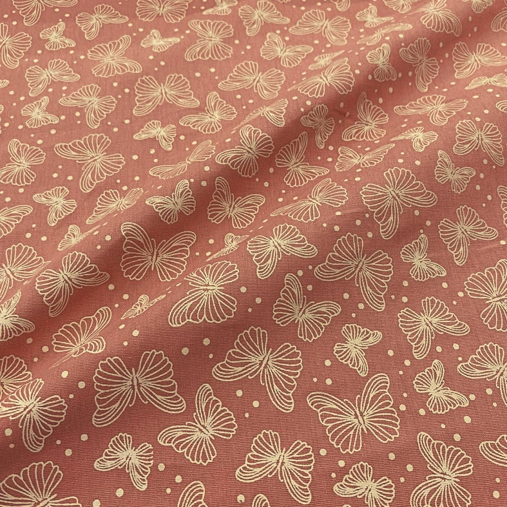 Tecido Tricoline Borboletas Fundo Rose