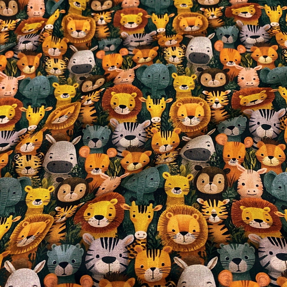 Tecido Tricoline Digital Amigos do Safari Noturno Coleção Fauna e Flora 
