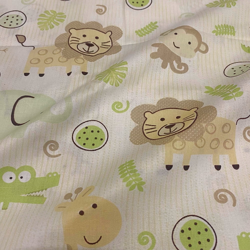 Tecido Tricoline Animais do Zoo Dispersos